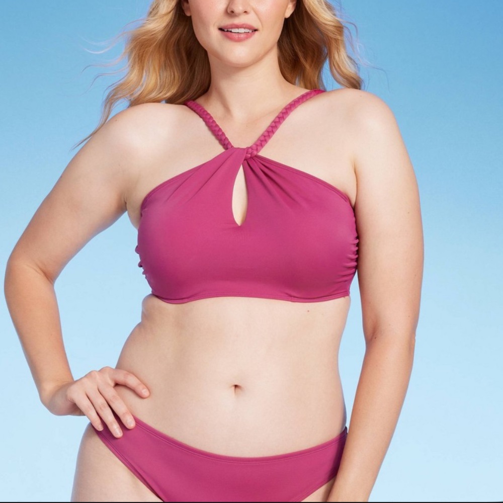 Shade & Shore 34B Pink halter bikini top padded